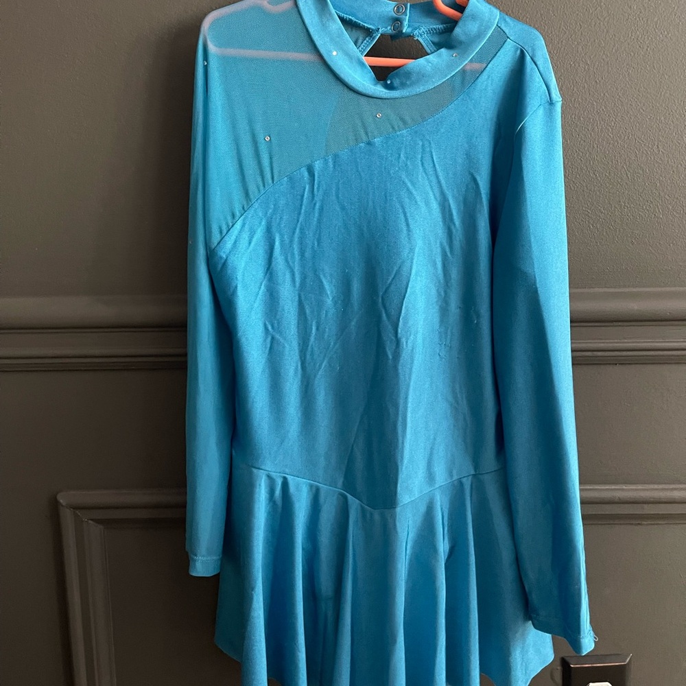 Blue Long Sleeve figure skating dress